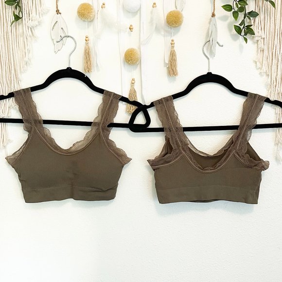 BROWN Ribbed Thick Strap Bralette with Lac… - Picture 5 of 5